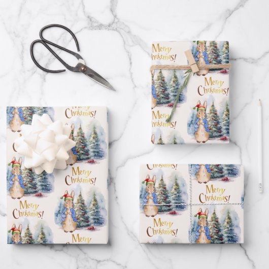ピーター・ザ・ラビットメリークリスマスツリー ラッピングペーパーシート (正面)