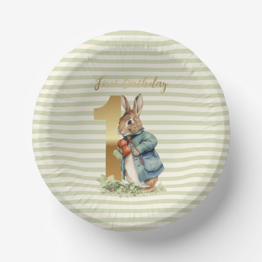 ピーター・ザ・ラビット野菜を摘む最初の誕生日 ペーパーボウル (正面)