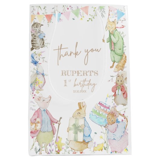 ピーター・ザ・ラビット1歳男女兼用誕生日 ミディアムペーパーバッグ (正面)