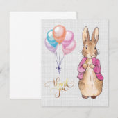 ピーター・ザ・ラビット ピンクのジャケット グレー リネン サンキューカード (正面/裏面)