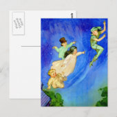 ピーター・パン、ウェンディ、ジョン、マイケル・フライ遠くに ポストカード (正面/裏面)