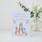 ピーター・ラビットの1歳の誕生日招待状をカスタマイズ ポストカード (スタンド正面)