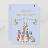 ピーター・ラビットの1歳の誕生日招待状をカスタマイズ ポストカード (正面/裏面)