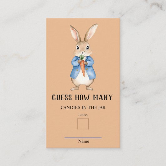 ピーター・ラビットは赤ちゃんシャワーのゲームの数を推測 エンクロージャーカード (正面)