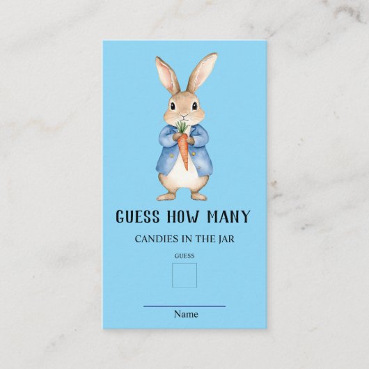 ピーター・ラビットは赤ちゃんシャワーのゲームの数を推測 エンクロージャーカード (正面)