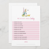 ピーター・ラビットベビーピンクの女の子の赤ちゃんシャワーを願う 招待状 (正面/裏面)