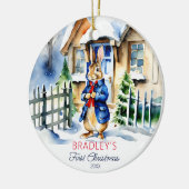 ピーター・ラビット冬の初めてのクリスマスのプレゼント写真 セラミックオーナメント (左)