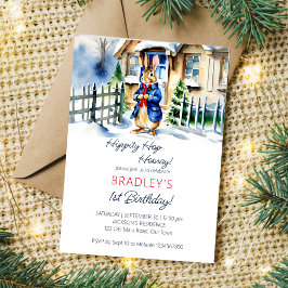 ピーター・ラビット冬をテーマにした誕生日パーティーテンプレート 招待状