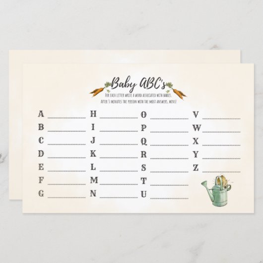 ピーター・ラビット |ベビーABC |赤ちゃんシャワーゲーム (正面/裏面)