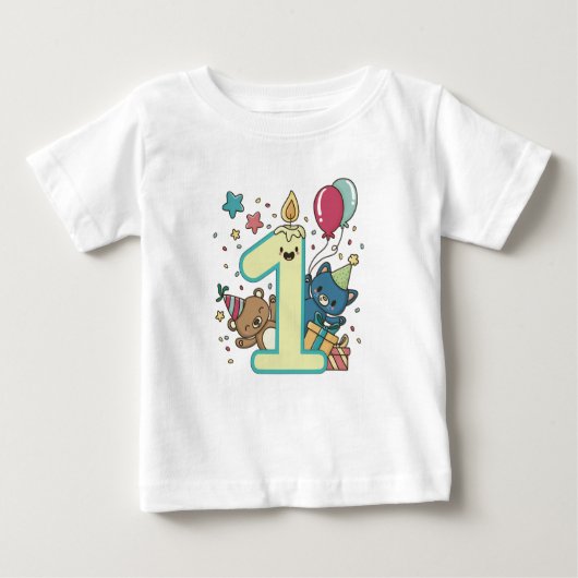 ピーター・ラビット |名前の付いた最初の誕生日ベビー ベビーTシャツ (正面)