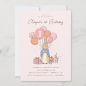 ピーター・ラビット| 女子の誕生日1日ピンクコンフェティ 招待状 (正面)