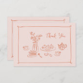ピーチお洒落ドードルハンドドロードブライダルシャワー サンキューカード (正面/裏面)