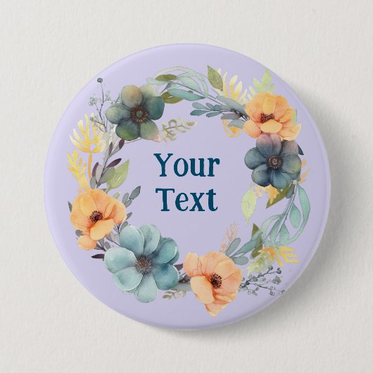 ピーチお洒落&ブルーフラワーリースラペルチャーム 缶バッジ (正面)