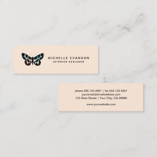 ピーチかわいらしウォーター色バタフライロゴクリエイティブ スキニー名刺 (正面/裏面)