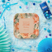 ピーチかわいらしオレンジフローラバラ50誕生日 ペーパープレート (パーティー)