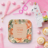 ピーチかわいらしオレンジフローラバラ50誕生日 ペーパープレート (パーティー)