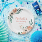 ピーチかわいらしクリームフローラ75th誕生日 ペーパープレート (パーティー)