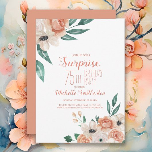 ピーチかわいらしクリームフローラ75th誕生日 招待状
