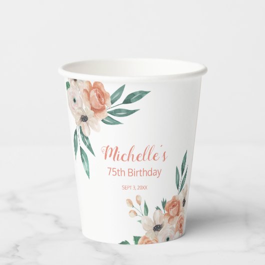 ピーチかわいらしクリームフローラ75th誕生日 紙コップ (裏面)