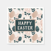 ピーチかわいらしグリーンボホボタニカルイースターエッグ スタンダードカクテルナプキン (正面)