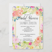 ピーチかわいらしピンクウォーターカラーフローラブライダルシャワー 招待状 (正面)