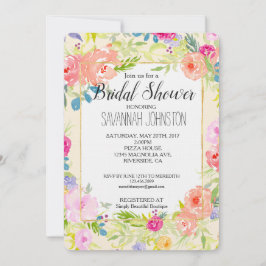 ピーチかわいらしピンクウォーターカラーフローラブライダルシャワー 招待状