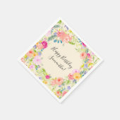 ピーチかわいらしピンクウォーターカラーフローラ誕生日 スタンダードカクテルナプキン (角)