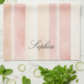 ピーチかわいらしピンククリーストライプム キッチンタオル (折り畳み)