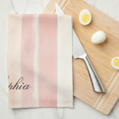 ピーチかわいらしピンククリーストライプム キッチンタオル (四つ折り)