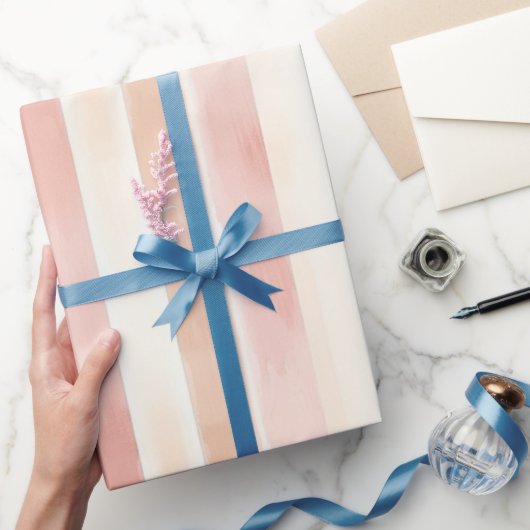 ピーチかわいらしピンククリーストライプム ラッピングペーパー (ギフト)