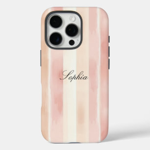 ピーチかわいらしピンククリーストライプム iPhone 16 PROケース
