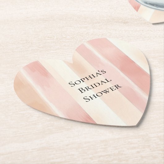 ピーチかわいらしピンククリームストライプブライダルシャワー ペーパーコースター (アングル)