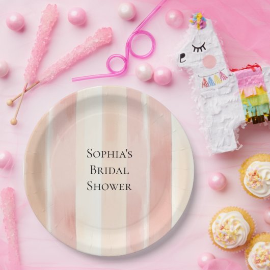 ピーチかわいらしピンククリームストライプブライダルシャワー ペーパープレート (パーティー)