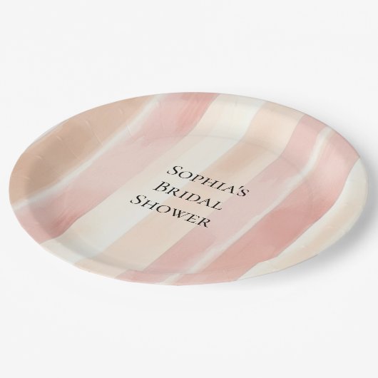 ピーチかわいらしピンククリームストライプブライダルシャワー ペーパープレート (アングル)