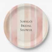 ピーチかわいらしピンククリームストライプブライダルシャワー ペーパープレート (正面)