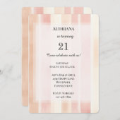 ピーチかわいらしピンククリームストライプ誕生日 招待状 (正面/裏面)