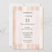 ピーチかわいらしピンククリームストライプ誕生日 招待状 (正面)