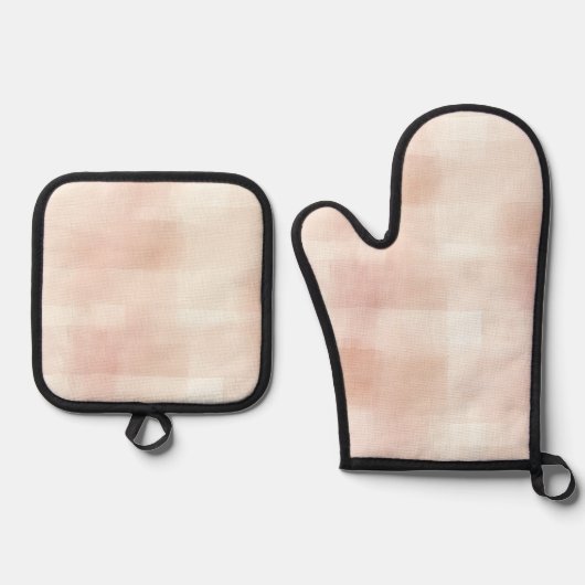 ピーチかわいらしピンククリームプレイド 鍋つかみ&鍋敷きセット (正面)