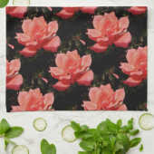 ピーチかわいらしピンクローズフローラ キッチンタオル (折り畳み)