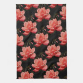 ピーチかわいらしピンクローズフローラ キッチンタオル (縦)