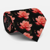 ピーチかわいらしピンクローズフローラ ネクタイ (ロール)