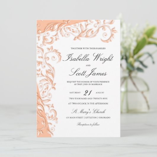 ピーチかわいらしフローラデザイン 招待状 (スタンド正面)