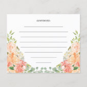 ピーチかわいらしフローラブライダルシャワーレシピカード (裏面)