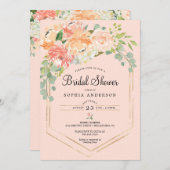 ピーチかわいらしフローラブライダルシャワー招待 招待状 (正面/裏面)