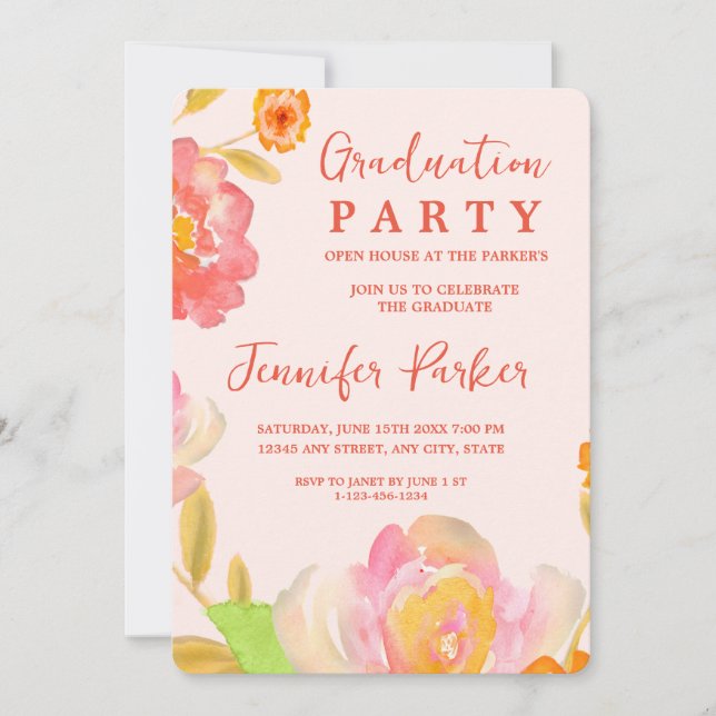 ピーチかわいらしフローラ卒業パーティー招待状 (正面)