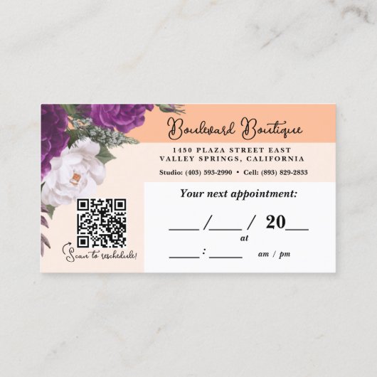 ピーチかわいらしフローラ美容師アポイントメントQR 名刺 (裏面)