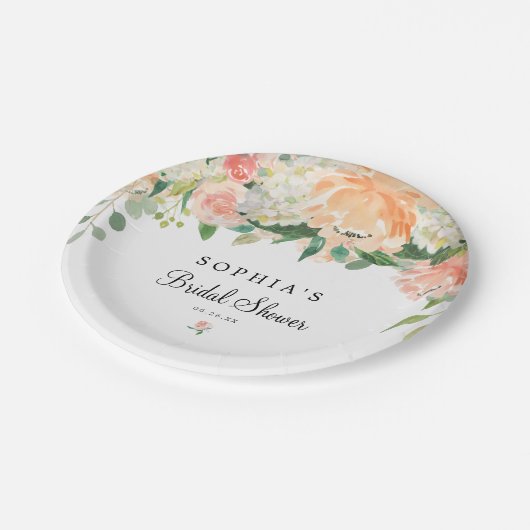 ピーチかわいらしブライダルシャワーパーティープレート ペーパープレート (アングル)