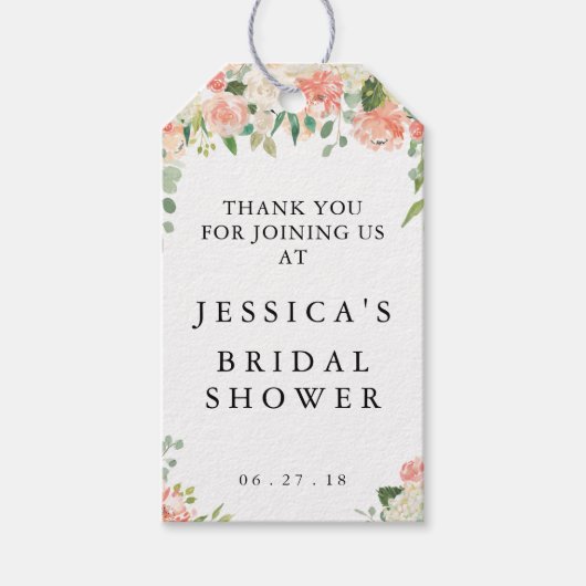 ピーチかわいらしブライダルシャワーメッセージカード ギフトタグ (正面)
