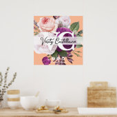 ピーチかわいらしヴィンテージフローラパーソナルビジネスカード ポスター (キッチン)