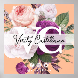 ピーチかわいらしヴィンテージフローラパーソナルビジネスカード ポスター